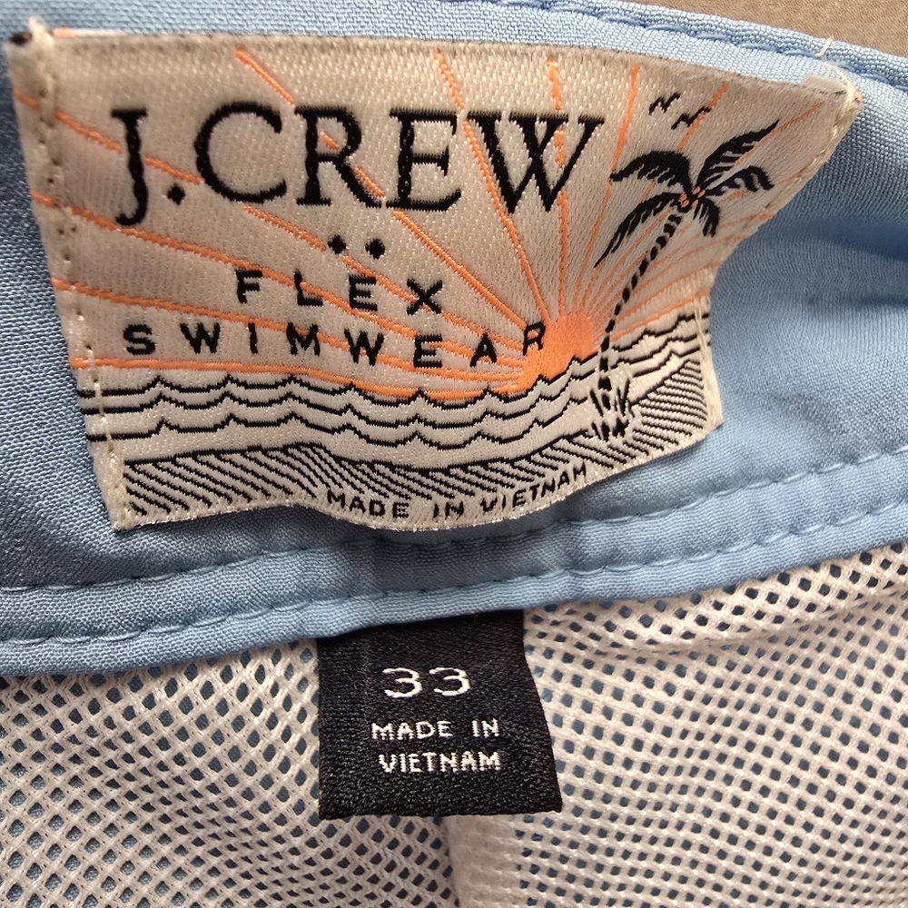 {33/M} J. Crew Flex Swimwear Colorblock Swim Trunks Boardshorts Blue Navy Green - Picture 7 of 8